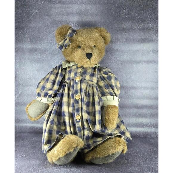 Boyds Bears Eugenia #9195 Plush Teddy Bear with Plaid‎ Dress & Bow Collectible - Picture 1 of 6